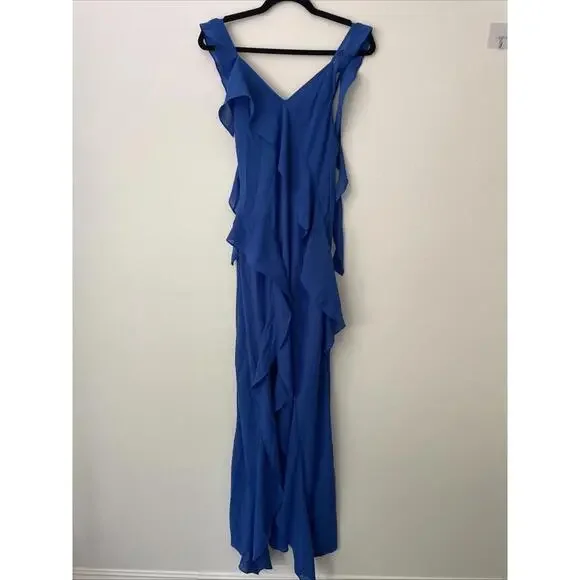 Revolve Amanda Uprichard Cantara Gown Cobalt blue ruffle design  S New $277 msrp - Picture 4 of 9